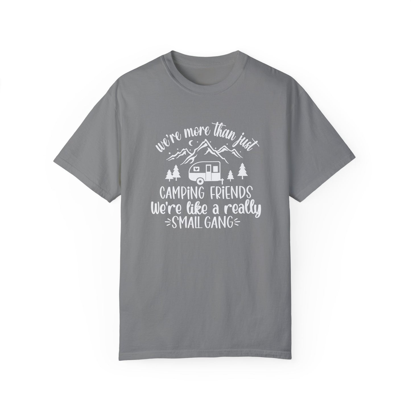 Men's Camping Friends T-Shirt - 'We're Like a Small Gang'-White Text