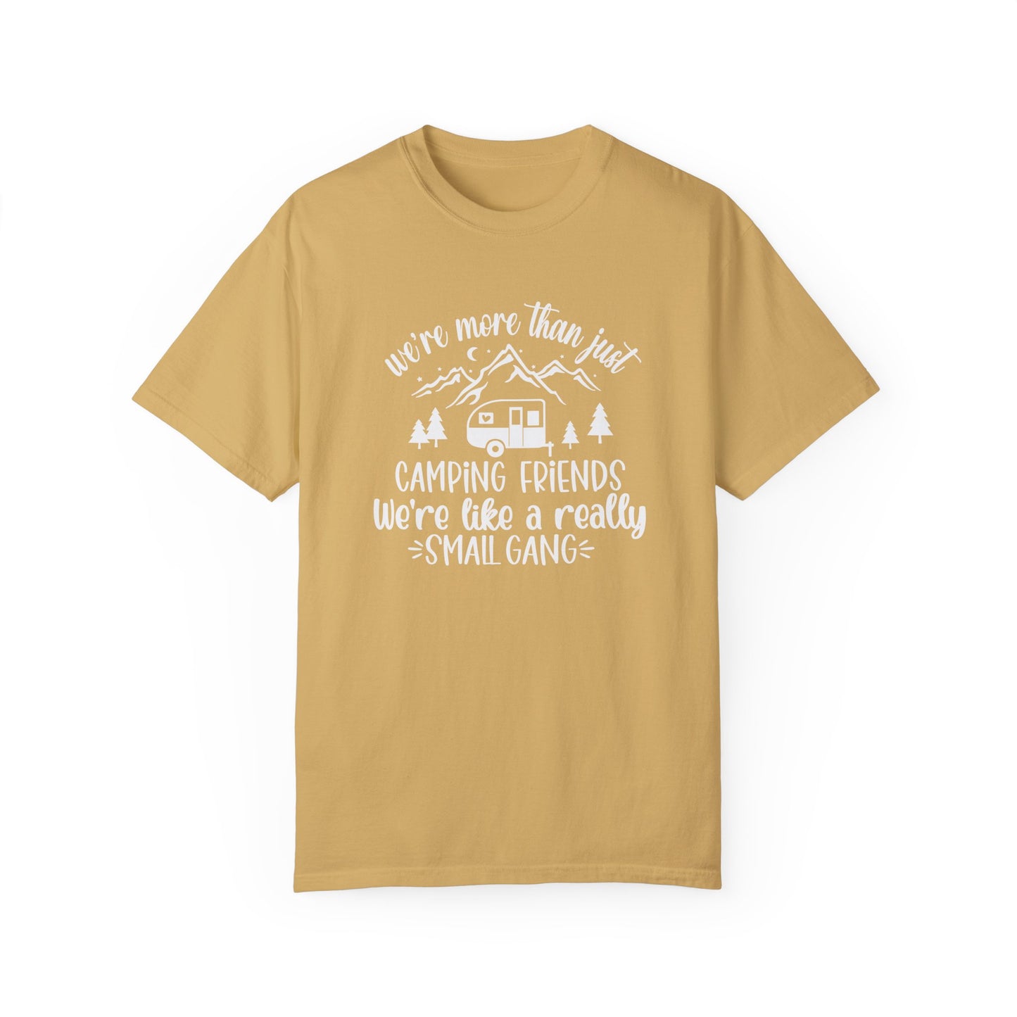 Men's Camping Friends T-Shirt - 'We're Like a Small Gang'-White Text